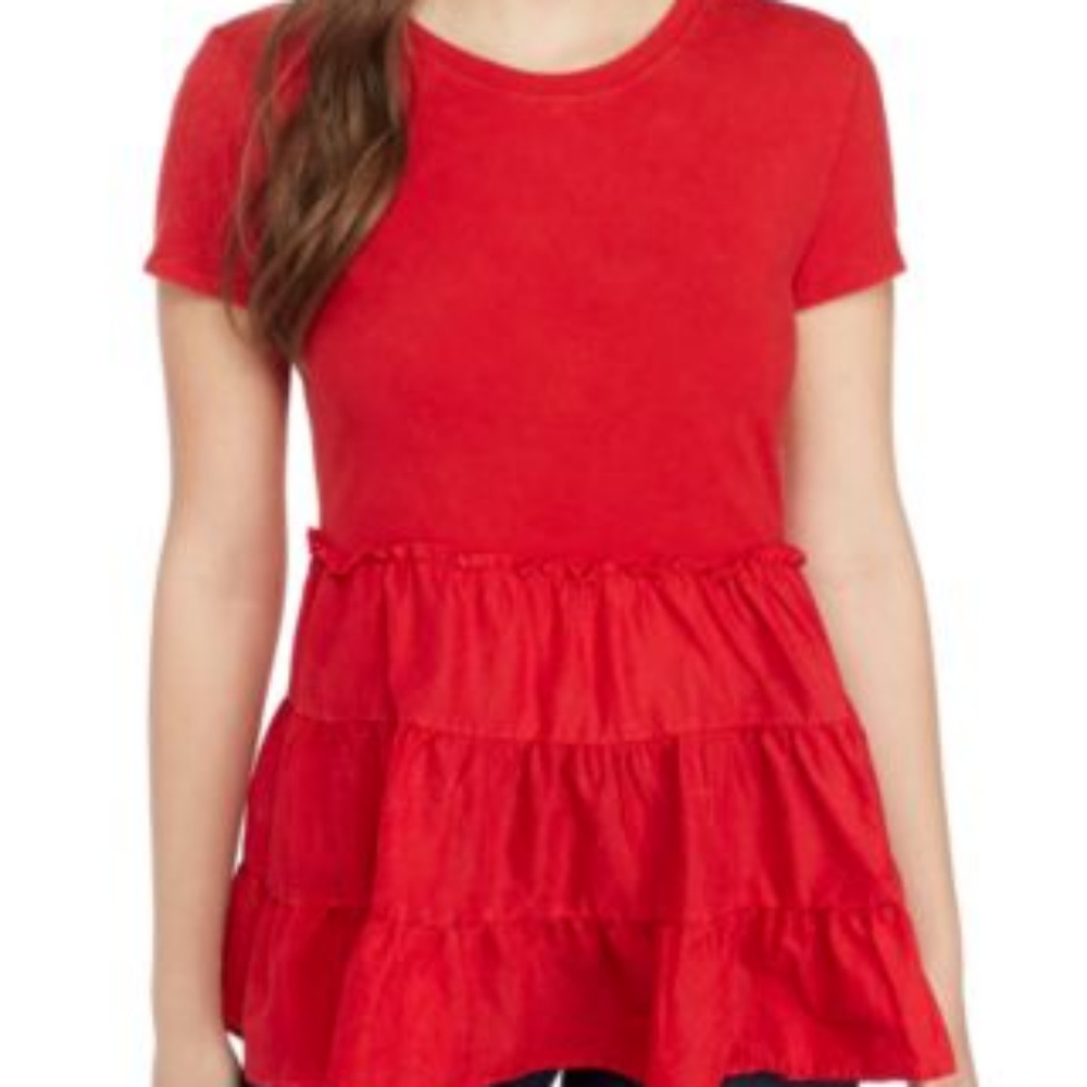 True Craft Red Ruffle Trim Top NWT LARGE